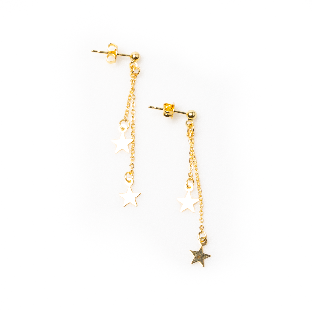 Boucles d'oreilles clous double chaîne étoile plaqué or
