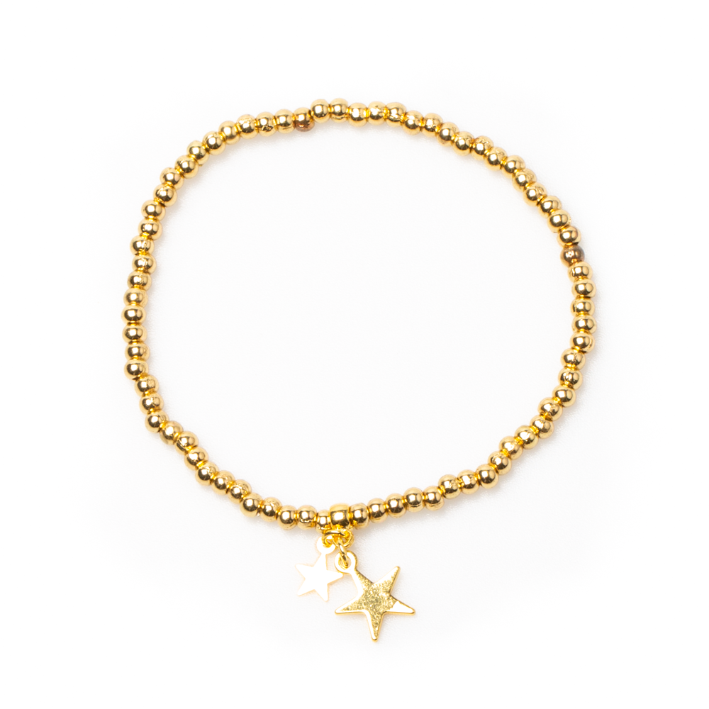 Elasticated Star Charm Bracelet In Gold Plate