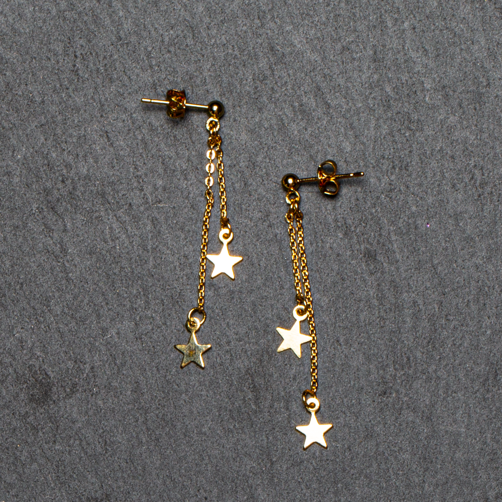 Boucles d'oreilles clous double chaîne étoile plaqué or