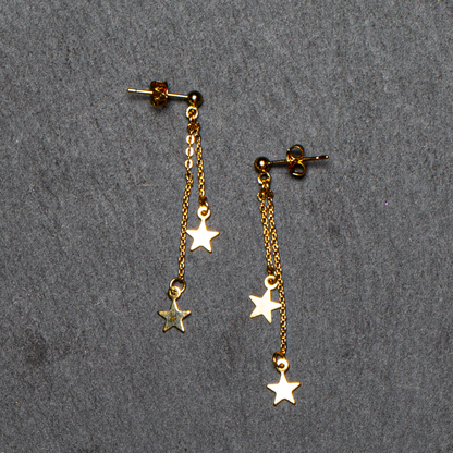 Boucles d'oreilles clous double chaîne étoile plaqué or