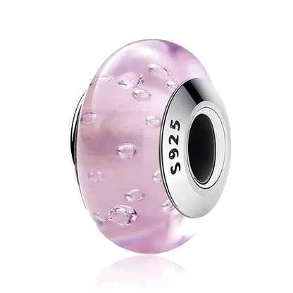 Perles en verre de Murano fleur rose en argent sterling 925 - Breloques de bracelet à faire soi-même pour une touche festive (Scz001)