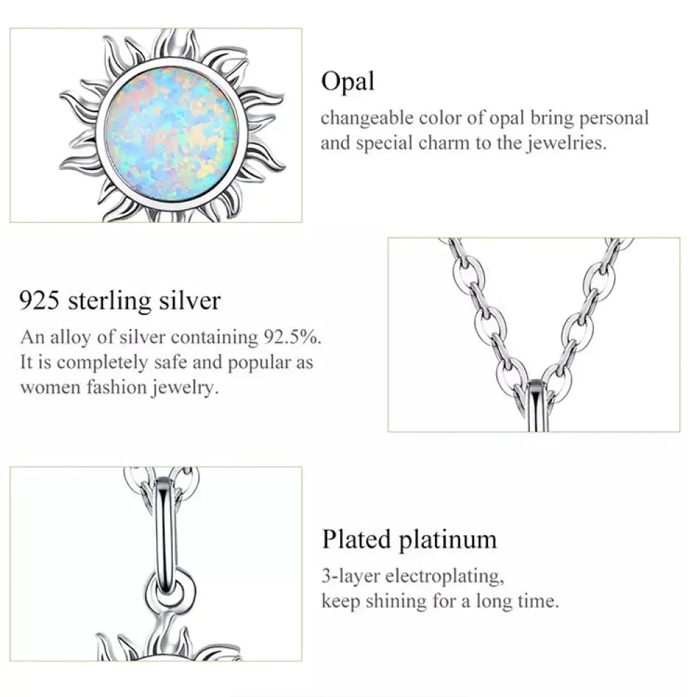 Collier avec pendentif soleil en opale blanche et argent sterling 925 - Chaîne Apollo pour femme