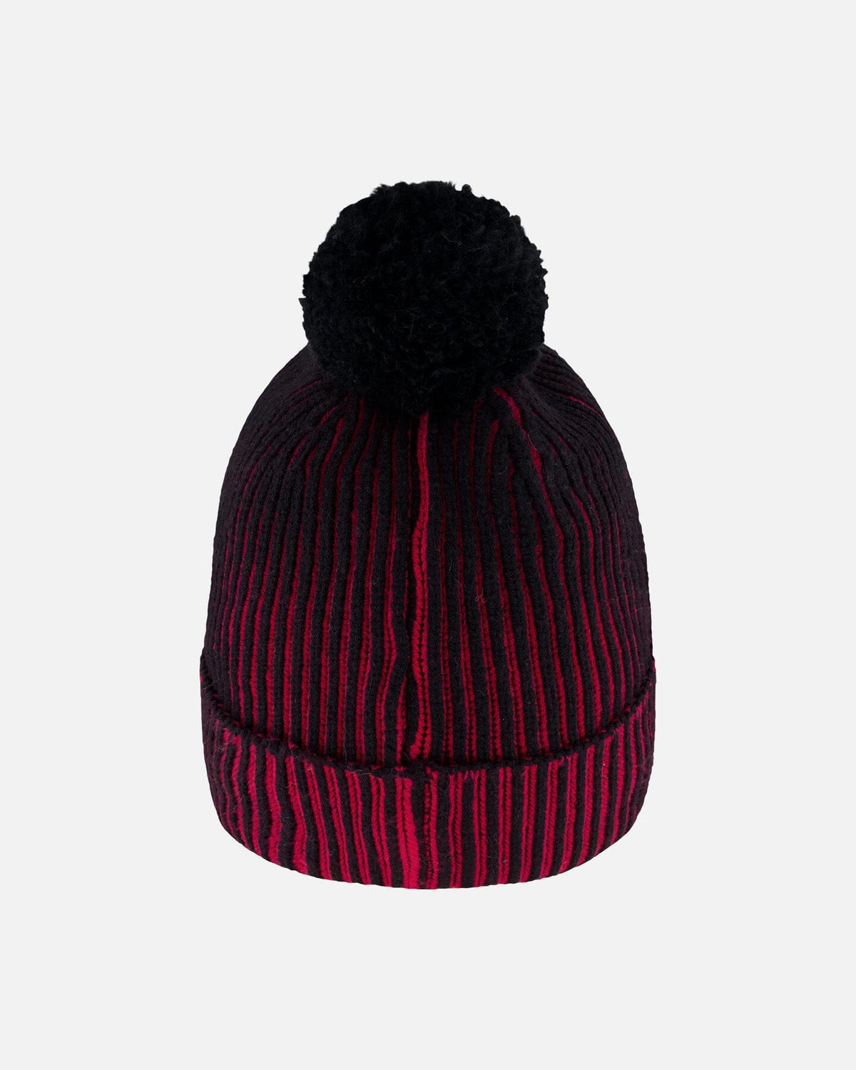 Bonnet tricoté doublé à pompon rouge et noir