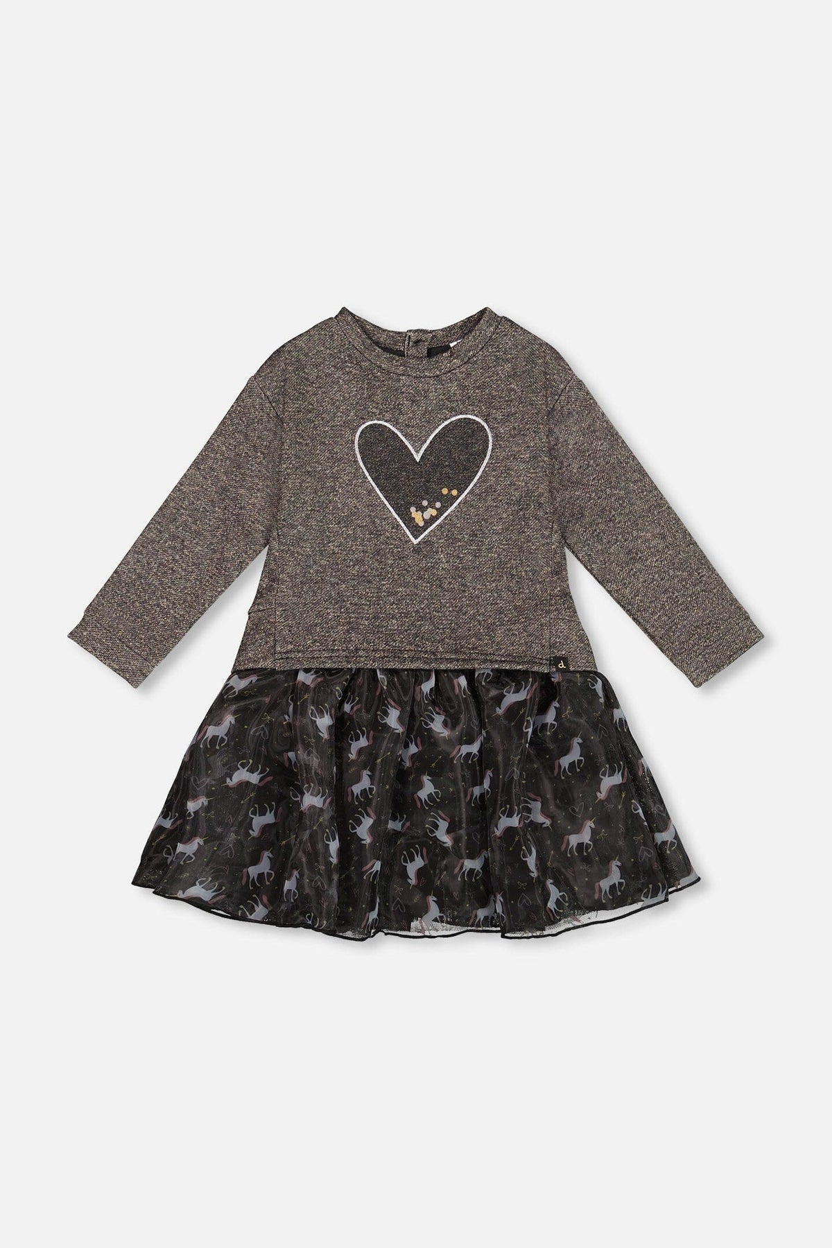 Robe Bicolore Noire Avec Jupe En Mesh Et Cœur