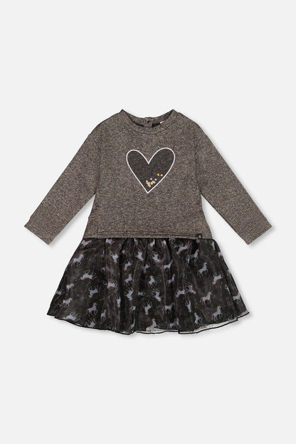 Robe Bicolore Noire Avec Jupe En Mesh Et Cœur