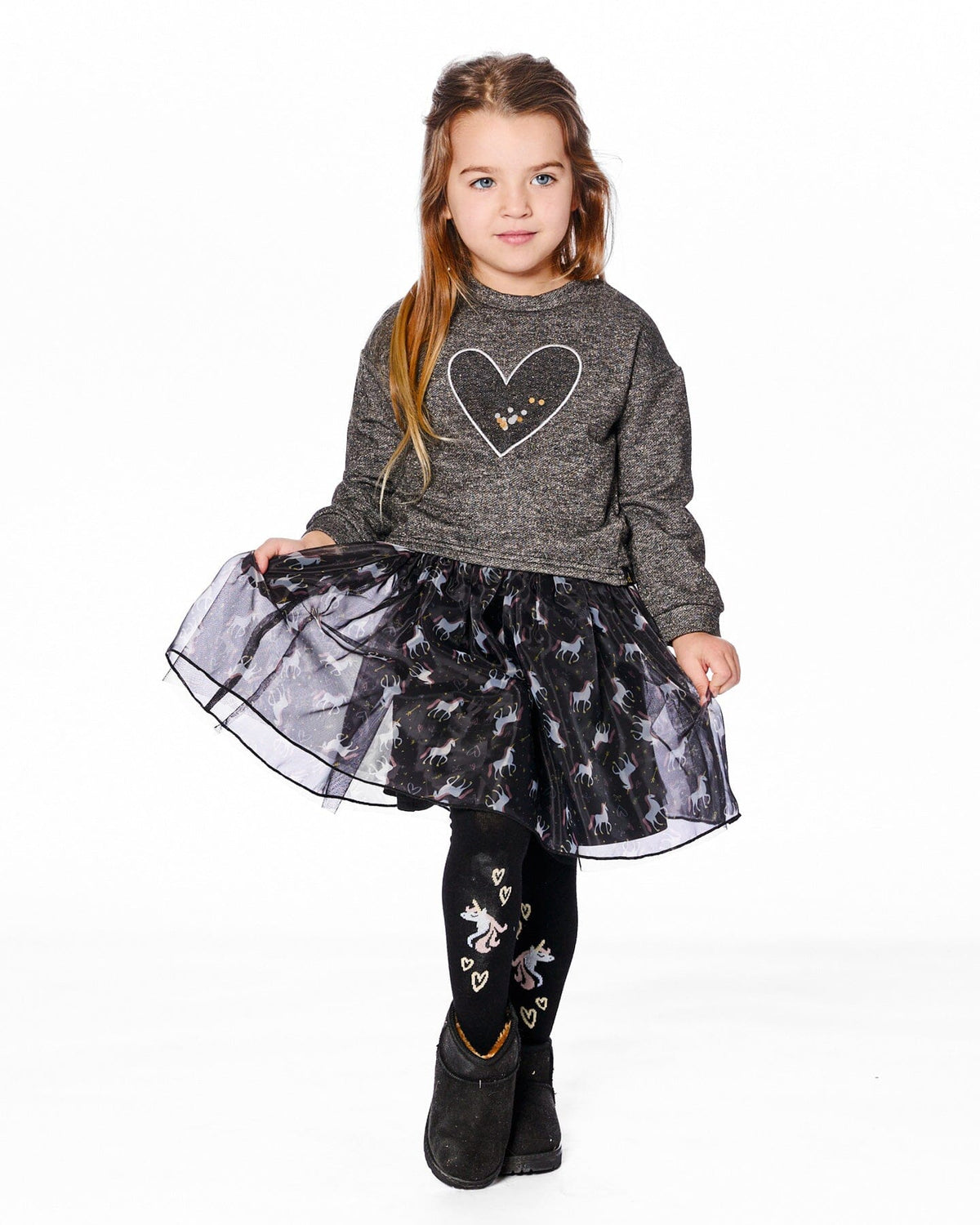 Robe Bicolore Noire Avec Jupe En Mesh Et Cœur