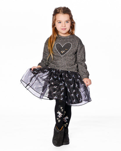 Robe Bicolore Noire Avec Jupe En Mesh Et Cœur