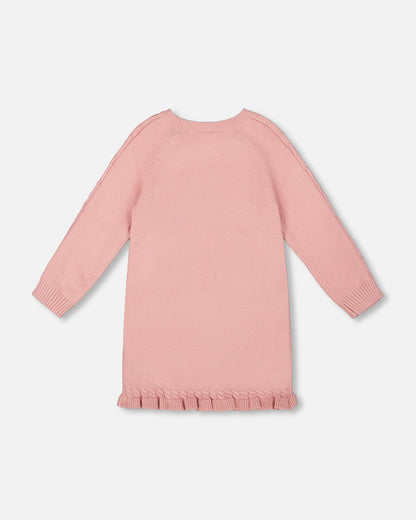 Robe en maille rose poudré avec intarsia licorne