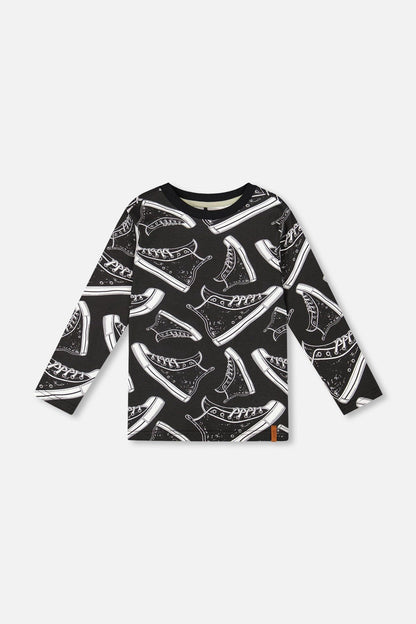 Long Sleeve Organic Cotton Allover Print Tee Black