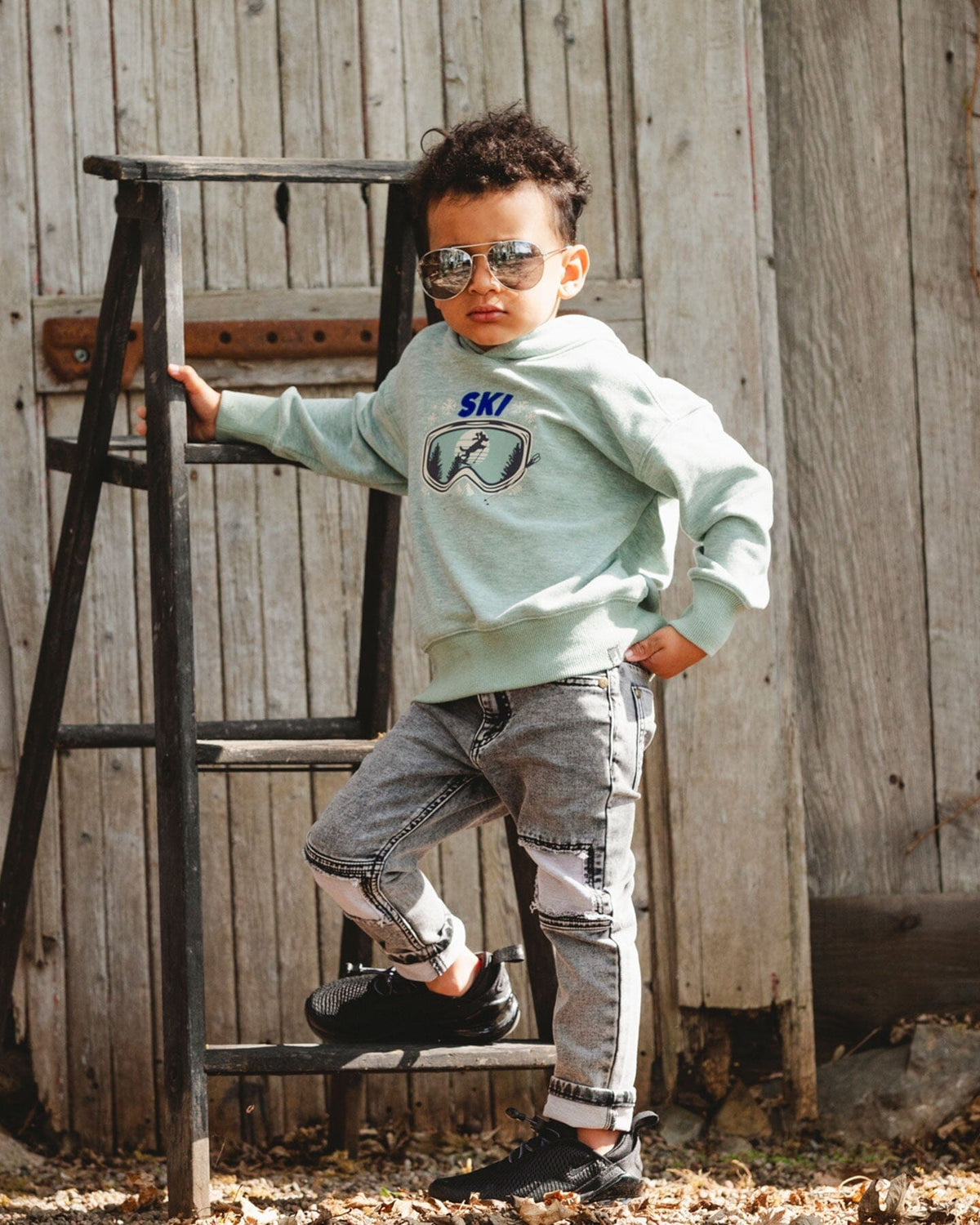 Pantalon en denim noir en molleton avec empiècement contrastant