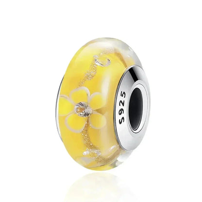 Perles en verre de Murano fleur rose en argent sterling 925 - Breloques de bracelet à faire soi-même pour une touche festive (Scz001)
