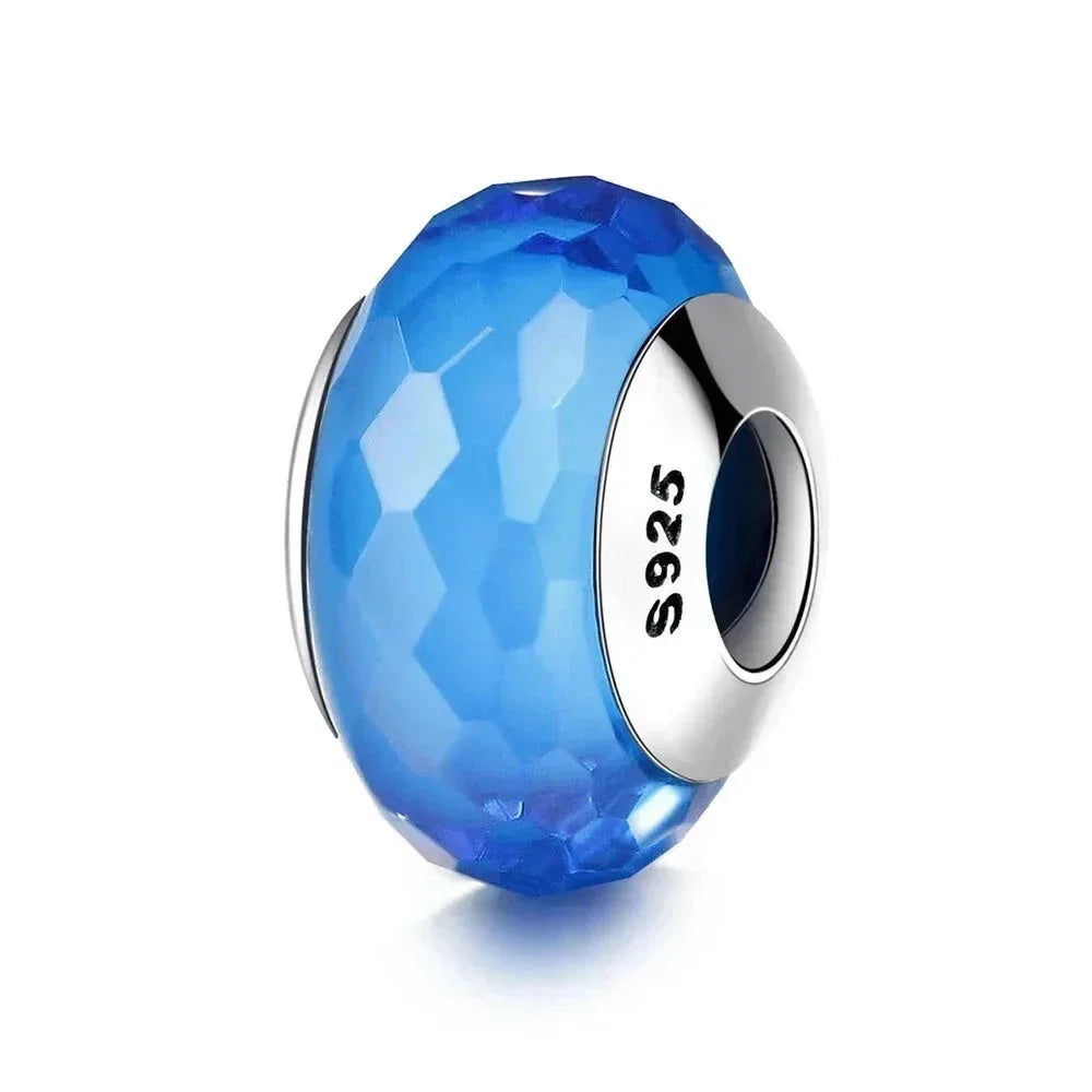 Perles en verre de Murano fleur rose en argent sterling 925 - Breloques de bracelet à faire soi-même pour une touche festive (Scz001)