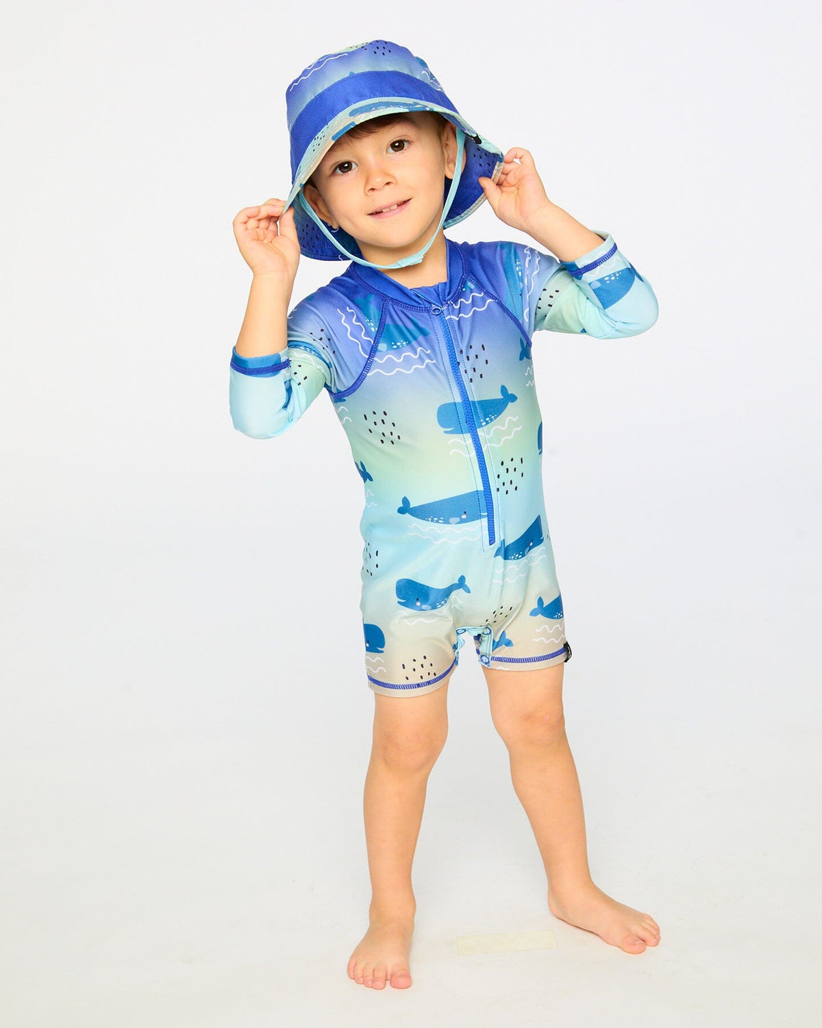 Recycled Polyester Beach Hat Blue Whale Print