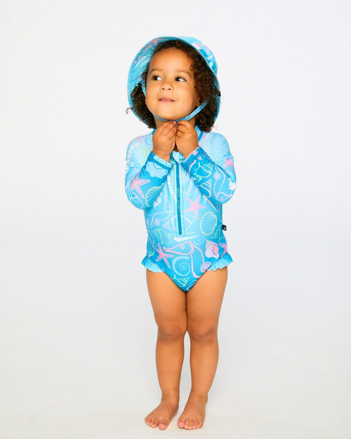 Chapeau de plage imprimé coquillages bleus