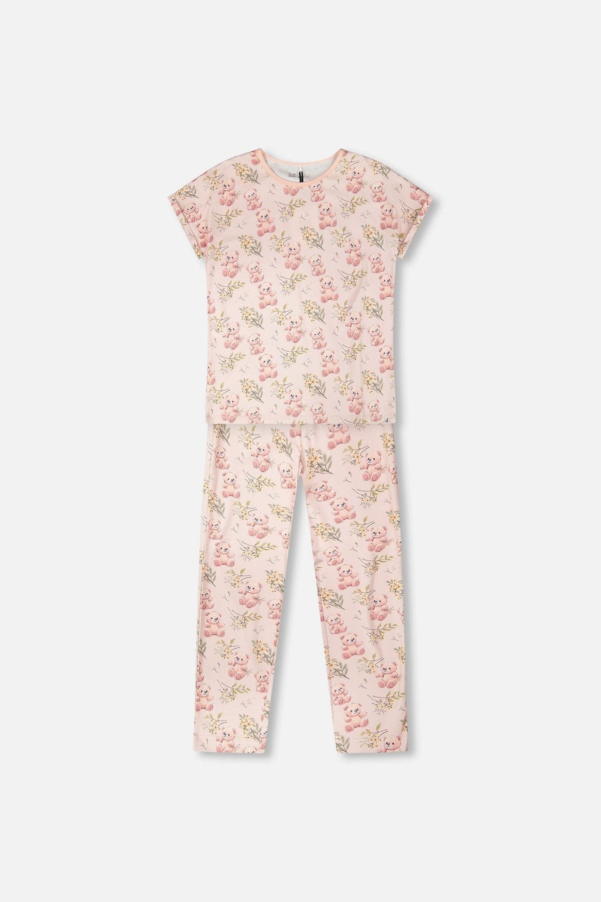 Organic Cotton Women Two-Piece Pyjama Set Pale Pink Bear Print