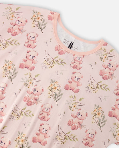Organic Cotton Women Two-Piece Pyjama Set Pale Pink Bear Print