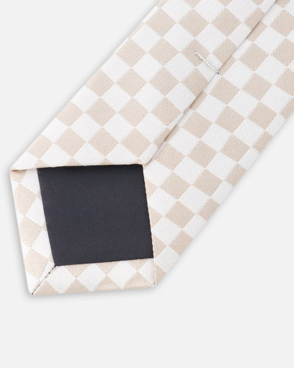 Cravate à carreaux blancs et sable