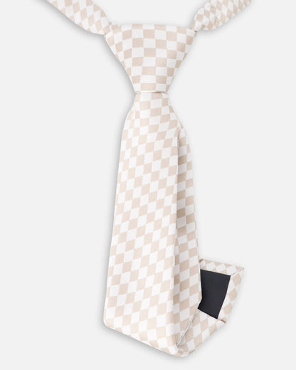 Cravate à carreaux blancs et sable