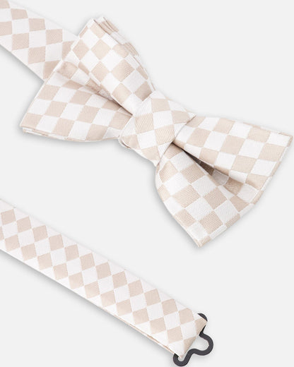 Nœud papillon à carreaux blanc et sable