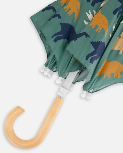 Parapluie vert imprimé dinosaure