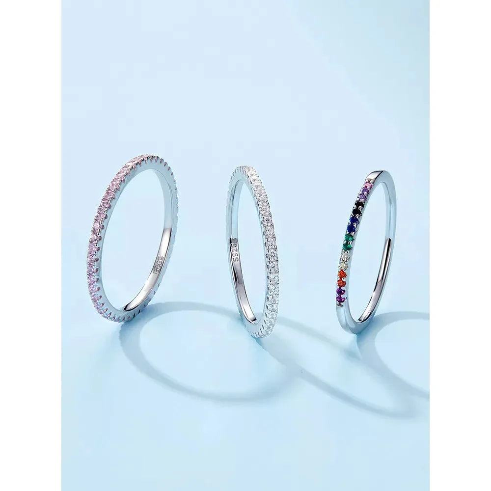 Bagues empilables en argent sterling 925 avec diamants simulés en oxyde de zirconium, plaquées platine pour femmes