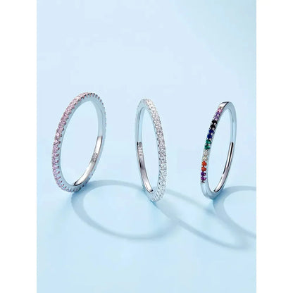Bagues empilables en argent sterling 925 avec diamants simulés en oxyde de zirconium, plaquées platine pour femmes