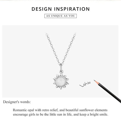 Collier avec pendentif soleil en opale blanche et argent sterling 925 - Chaîne Apollo pour femme