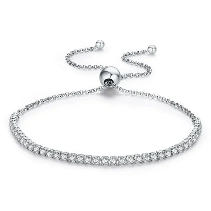 Sterling Silver CZ Tennis Bracelet – 14K Gold Plated Adjustable