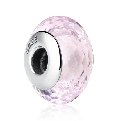 Perles en verre de Murano fleur rose en argent sterling 925 - Breloques de bracelet à faire soi-même pour une touche festive (Scz001)