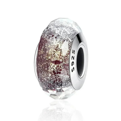 Perles en verre de Murano fleur rose en argent sterling 925 - Breloques de bracelet à faire soi-même pour une touche festive (Scz001)