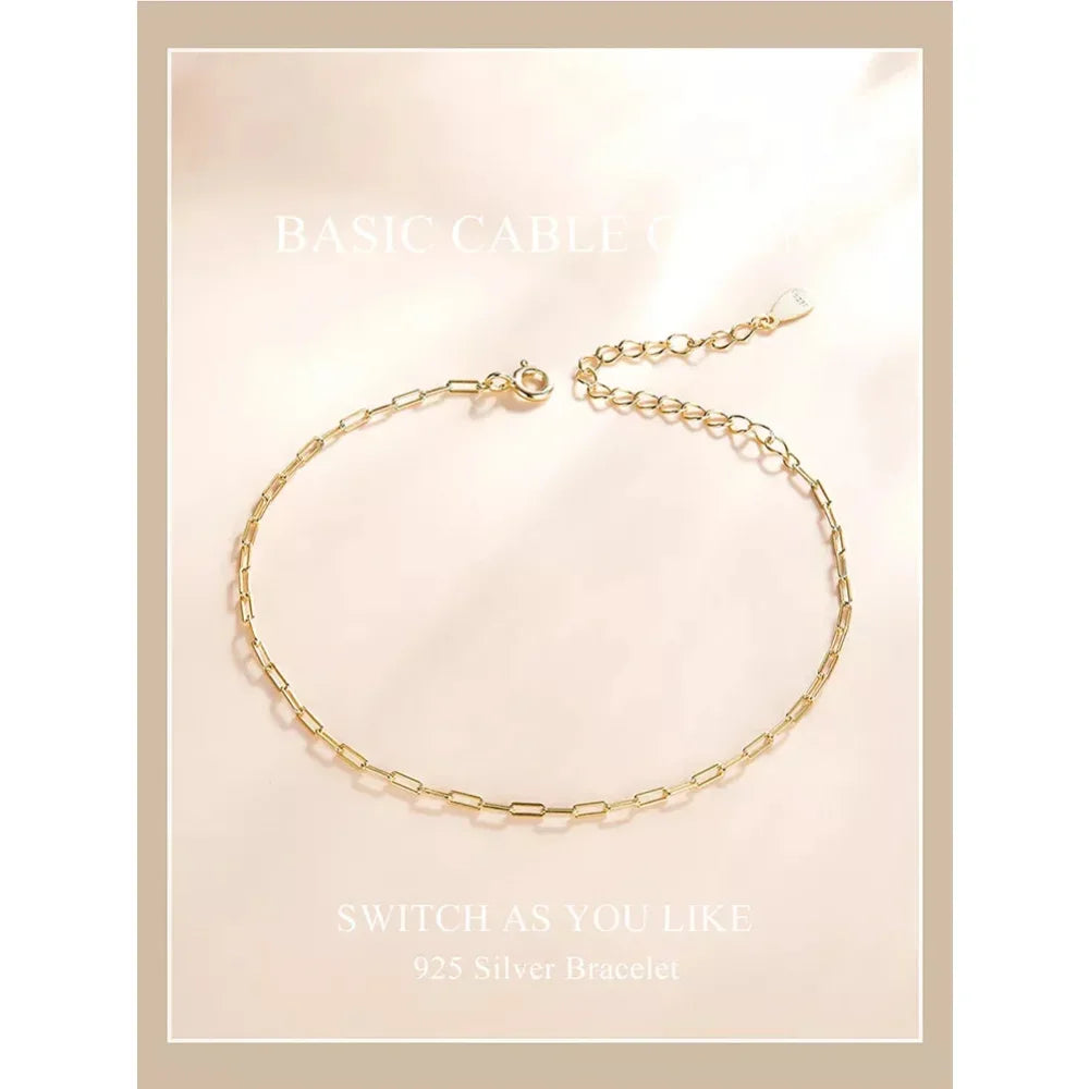 Bracelet chaîne câble en argent sterling 925 plaqué or