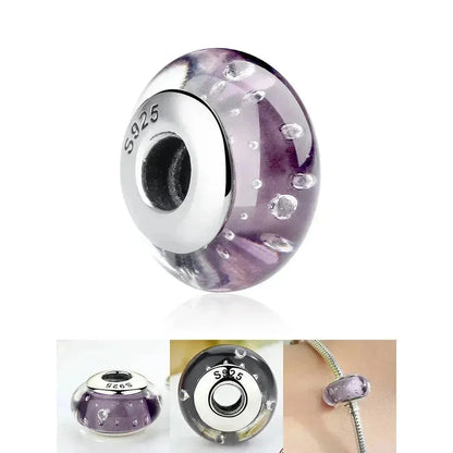 Perles en verre de Murano fleur rose en argent sterling 925 - Breloques de bracelet à faire soi-même pour une touche festive (Scz001)