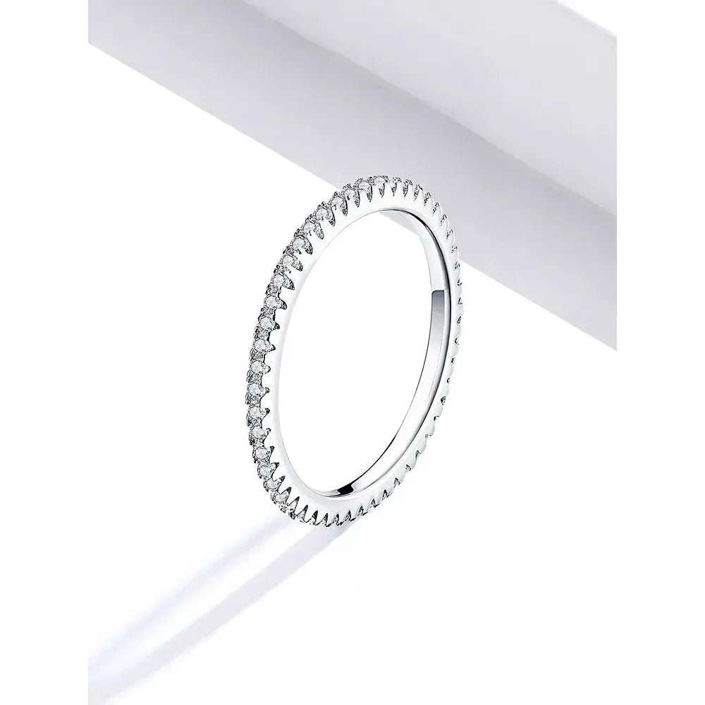Bagues empilables en argent sterling 925 avec diamants simulés en oxyde de zirconium, plaquées platine pour femmes