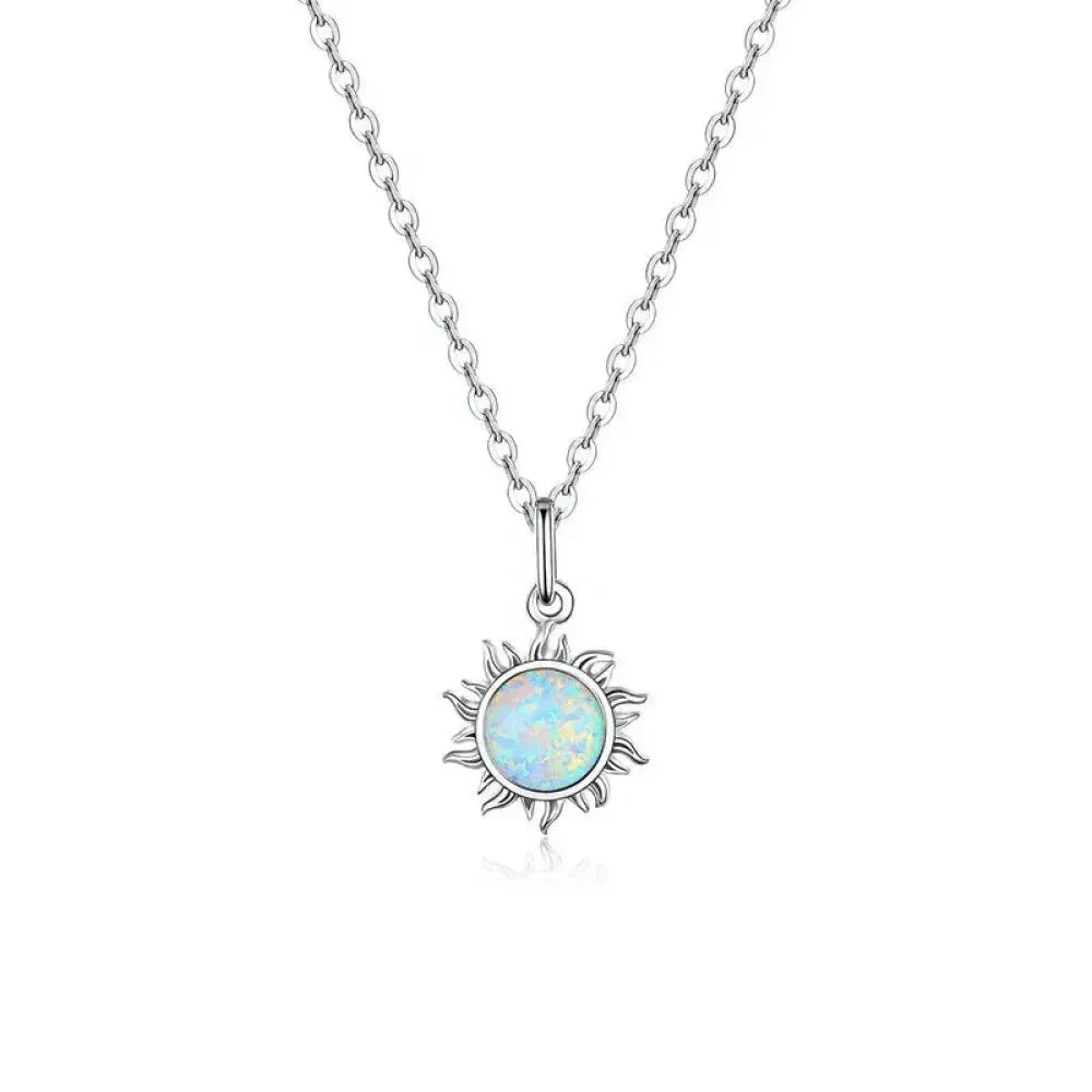 Collier avec pendentif soleil en opale blanche et argent sterling 925 - Chaîne Apollo pour femme
