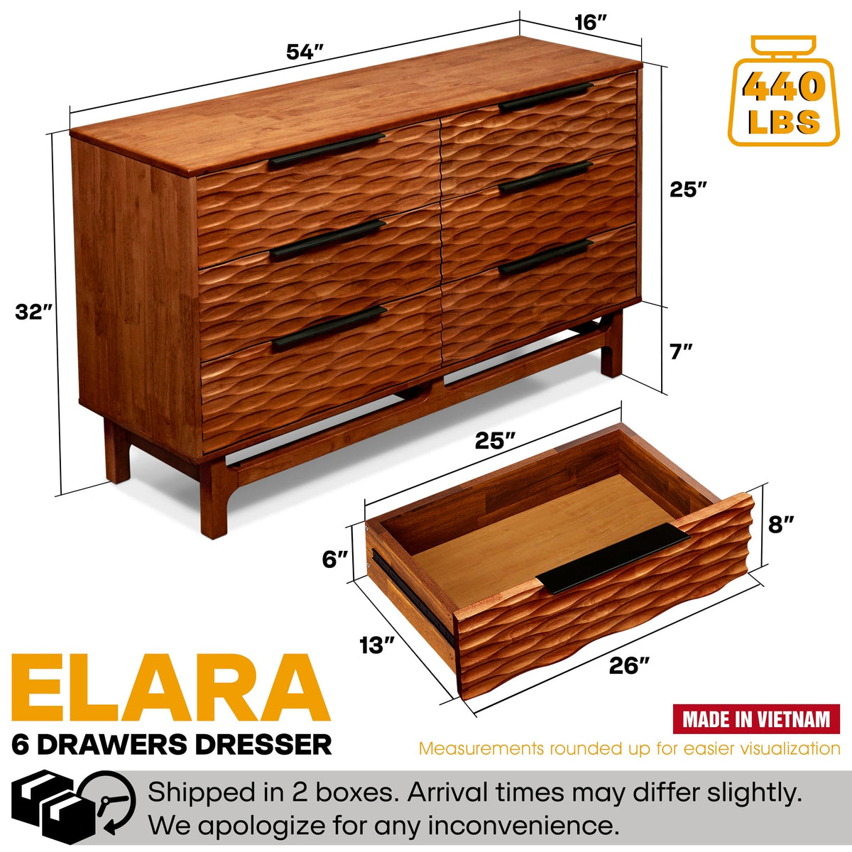 Commode Acacia Elara à 6 tiroirs pour des solutions de rangement élégantes