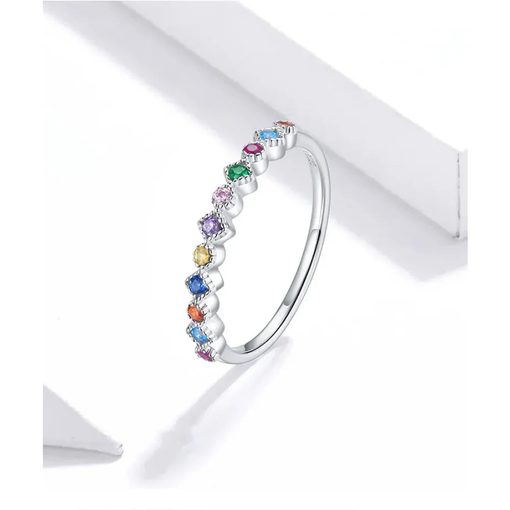 925 Sterling Silver Rainbow CZ Band Ring