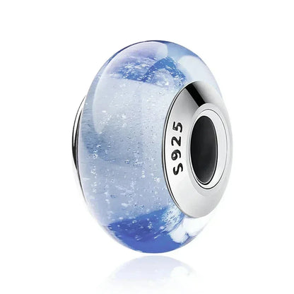 Perles en verre de Murano fleur rose en argent sterling 925 - Breloques de bracelet à faire soi-même pour une touche festive (Scz001)