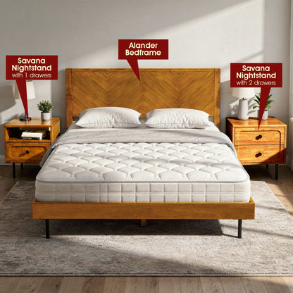 Savana Two Drawers Solid Wood Nightstand