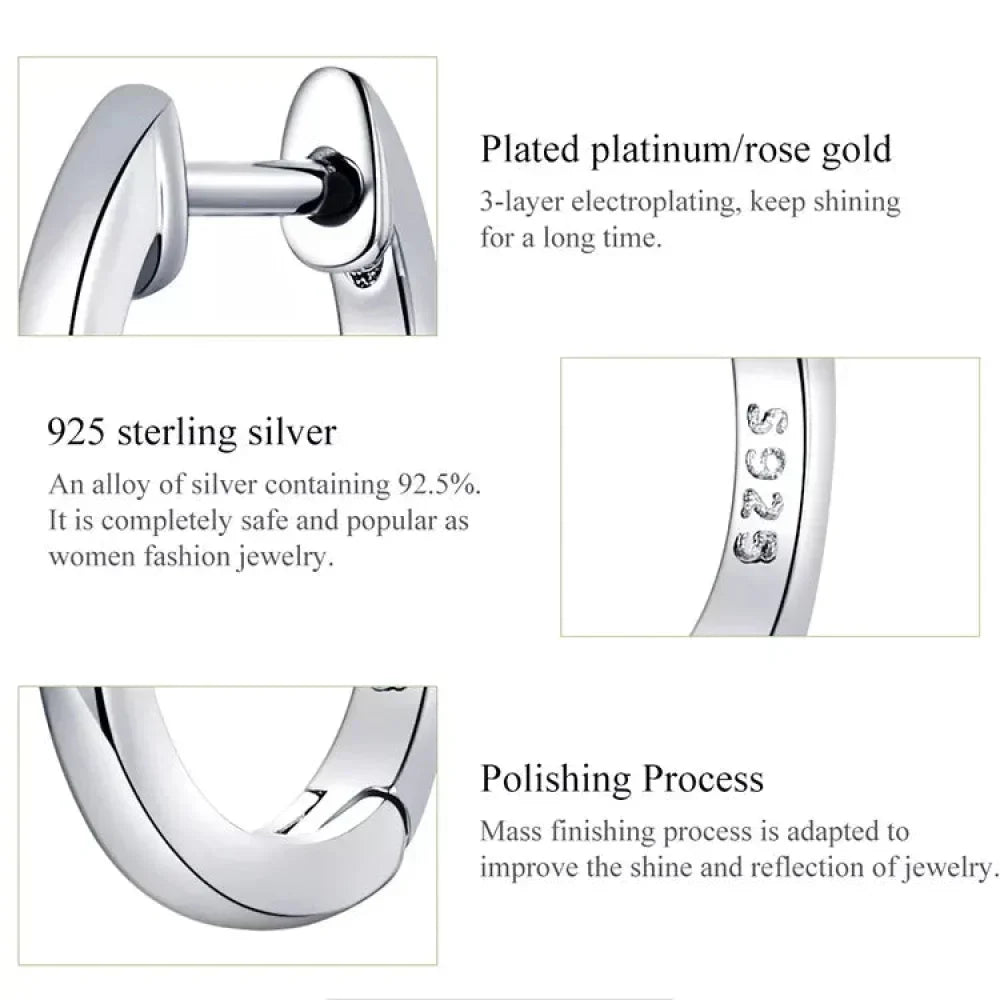 Boucles d'oreilles créoles en argent sterling véritable - Couleur or rose élégante - Bijoux de mode pour femmes SCE808
