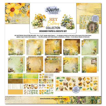 3Quarter Designs Hey Buttercup Papier Design 30x30cm & Set de Diecuts