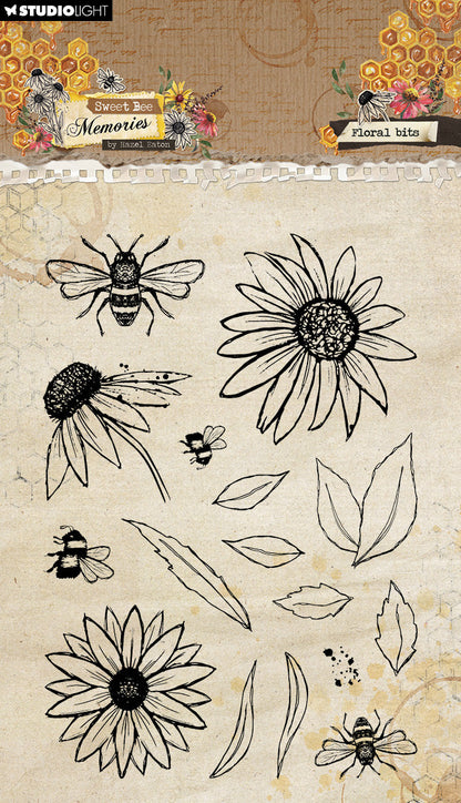 HE Clear Stamp Floral Bits Sweet Bee Memories 16 PC