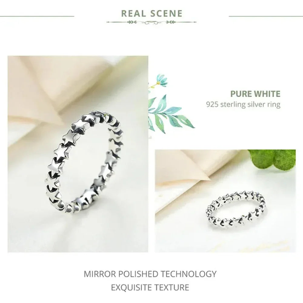 Bague en argent sterling 925 avec étoiles et cœurs