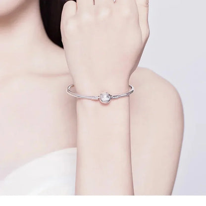 Sterling Silver Snake Chain Bangle Bracelet with CZ Pavé