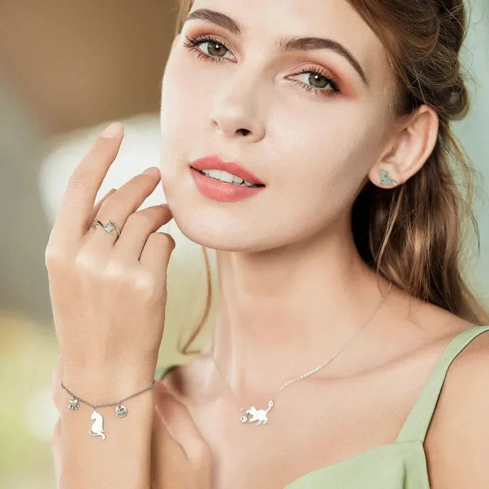 Magnifique collier chat en argent sterling 925 | Élégant pendentif ras-du-cou Scn232 en 3 couleurs
