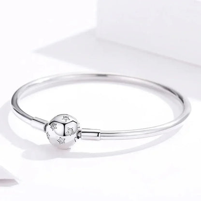 Sterling Silver Snake Chain Bangle Bracelet with CZ Pavé