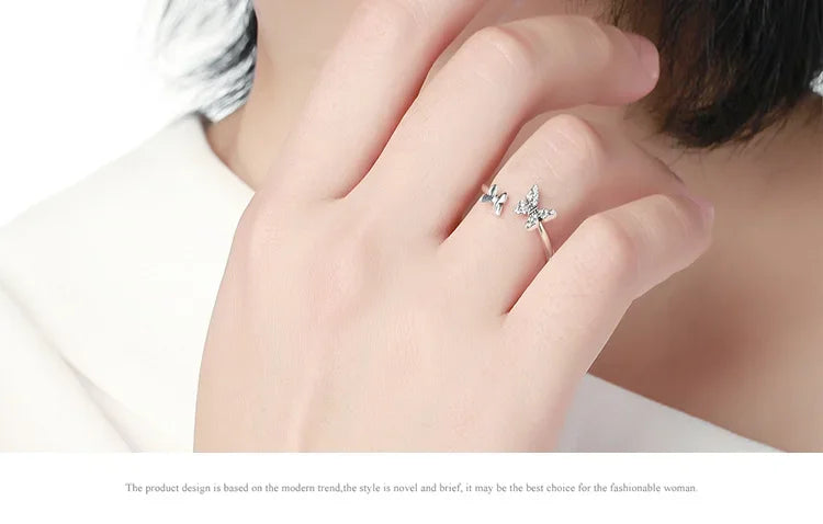 925 Sterling Silver CZ Butterfly Open Ring