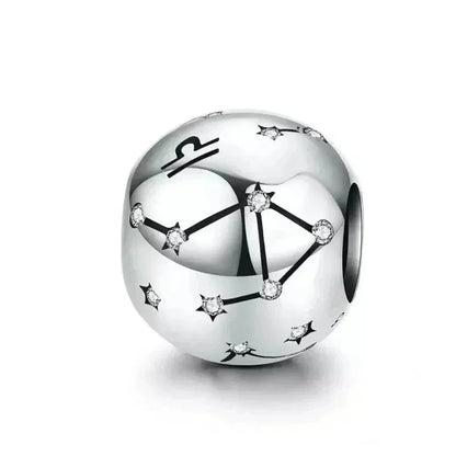 Perles Breloques Vintage en Argent Sterling 925 Signes Astrologiques Douze Constellations pour Bracelet Collier DIY