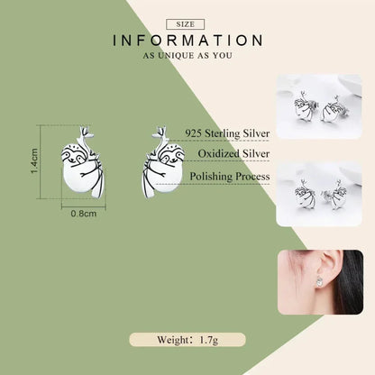 Adorable Sloth Stud Earrings In Sterling Silver - Cute Animal Jewelry