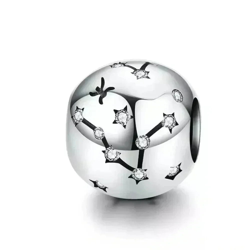 Perles Breloques Vintage en Argent Sterling 925 Signes Astrologiques Douze Constellations pour Bracelet Collier DIY