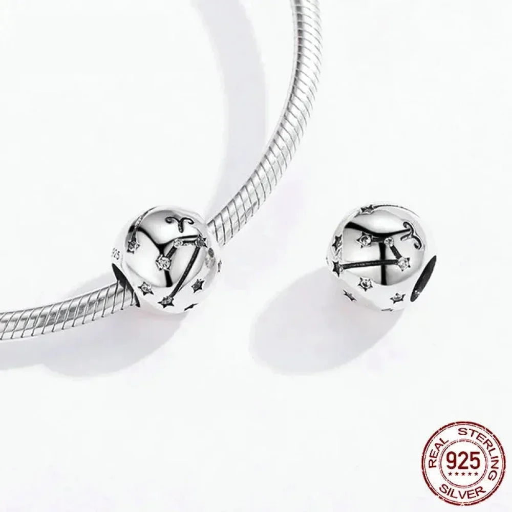 Perles Breloques Vintage en Argent Sterling 925 Signes Astrologiques Douze Constellations pour Bracelet Collier DIY